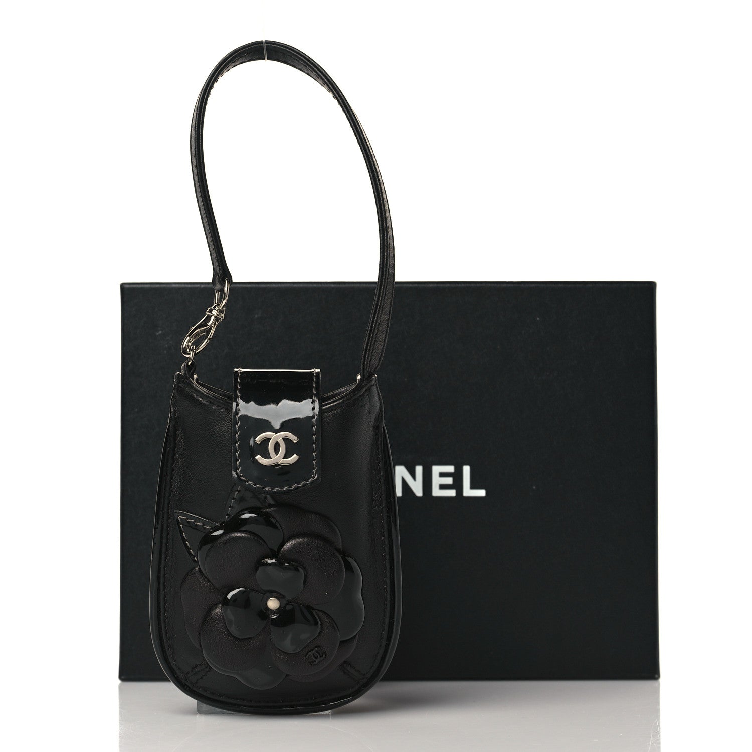 Chanel Lambskin Patent Calfskin Camellia Phone Case Black 8 of 8