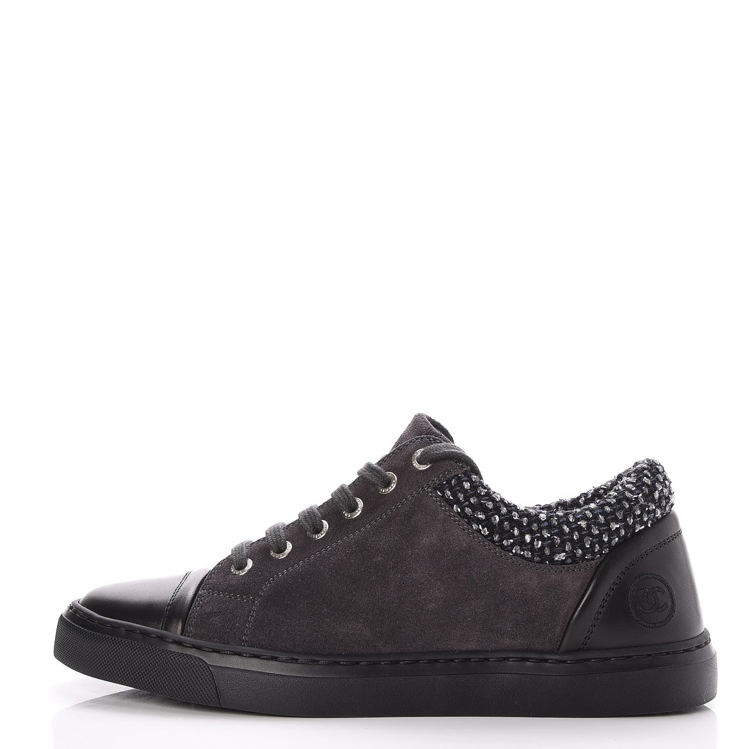 Chanel Suede Calfskin Tweed Low Top Sneakers 37 Dark Grey 1 of 9