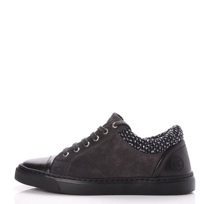 Chanel Suede Calfskin Tweed Low Top Sneakers 37 Dark Grey 1 of 9
