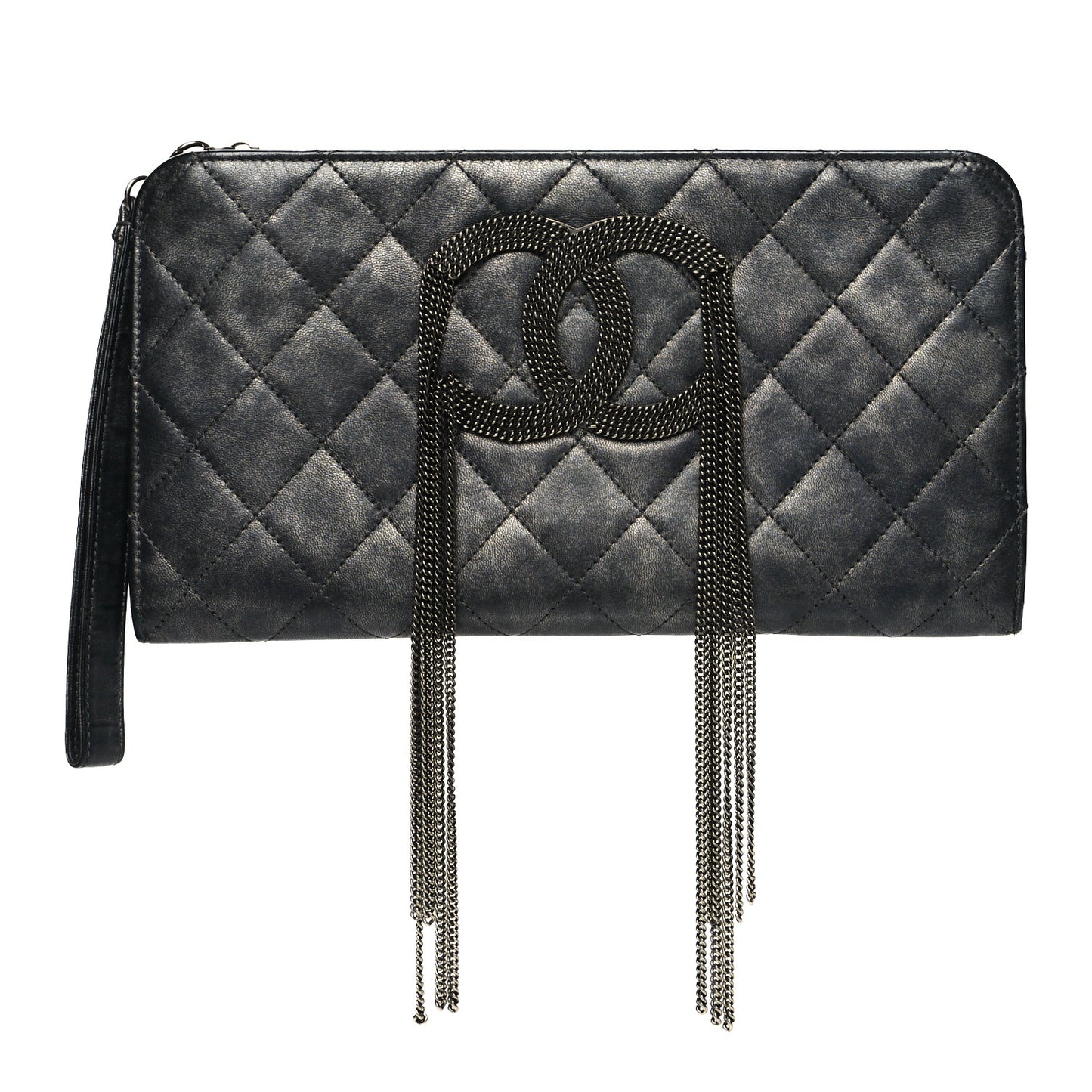 Calfskin Quilted Chain CC Chain Clutch Argent Fonce