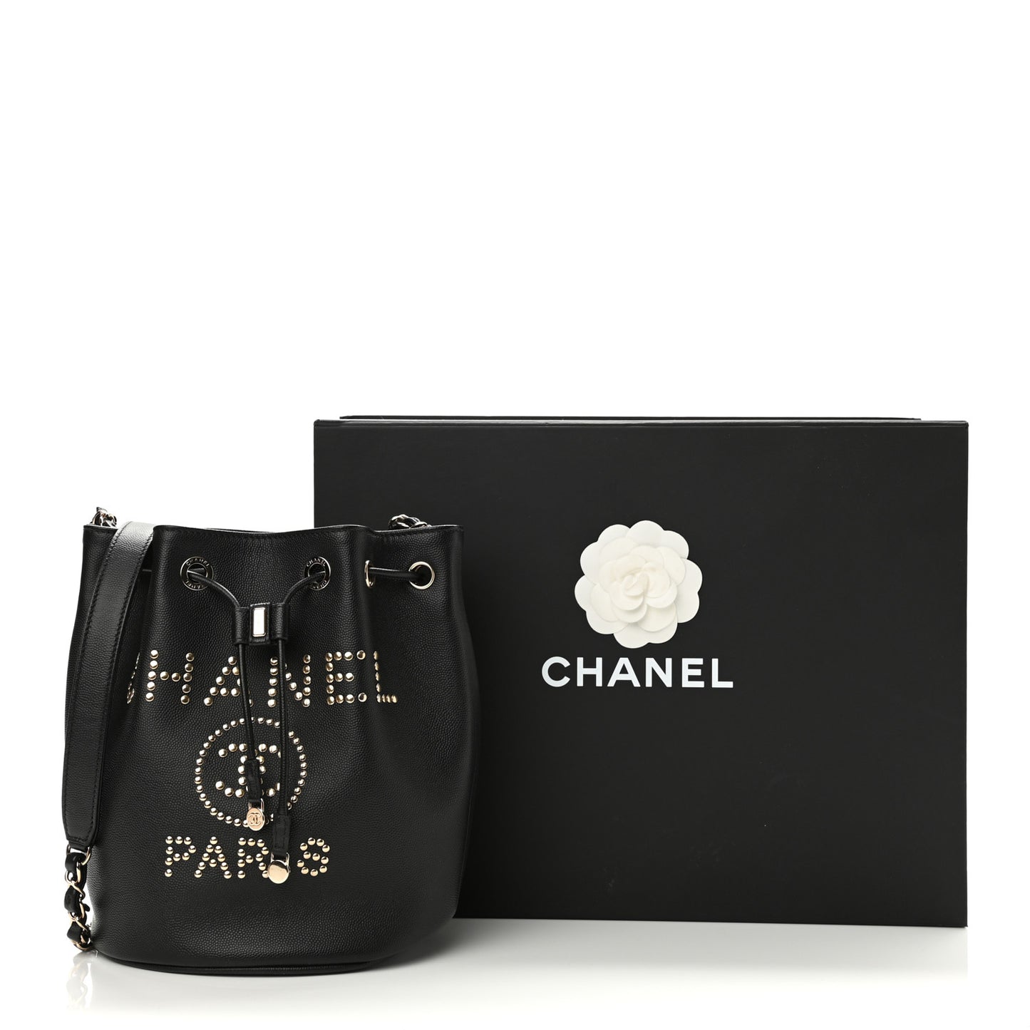 Caviar Deauville Drawstring Bucket Bag Black