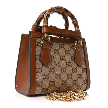 Gucci New Canvas Charisma Calfskin Crystal GG Monogram Mini Diana Tote Bag Camel Ebony 2 of 9