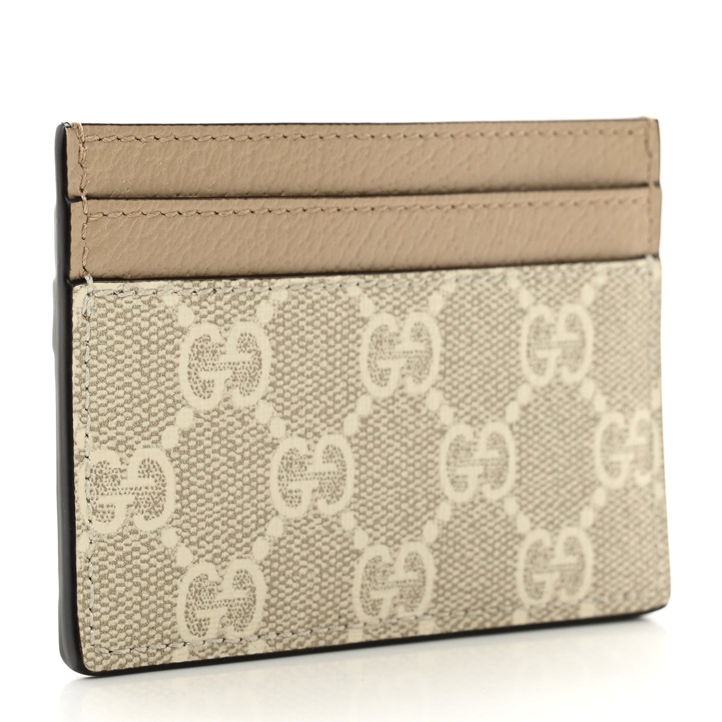 GG Supreme Monogram Textured Dollar Calfskin Web Ophidia Card Holder Beige Mystic White Oatmeal