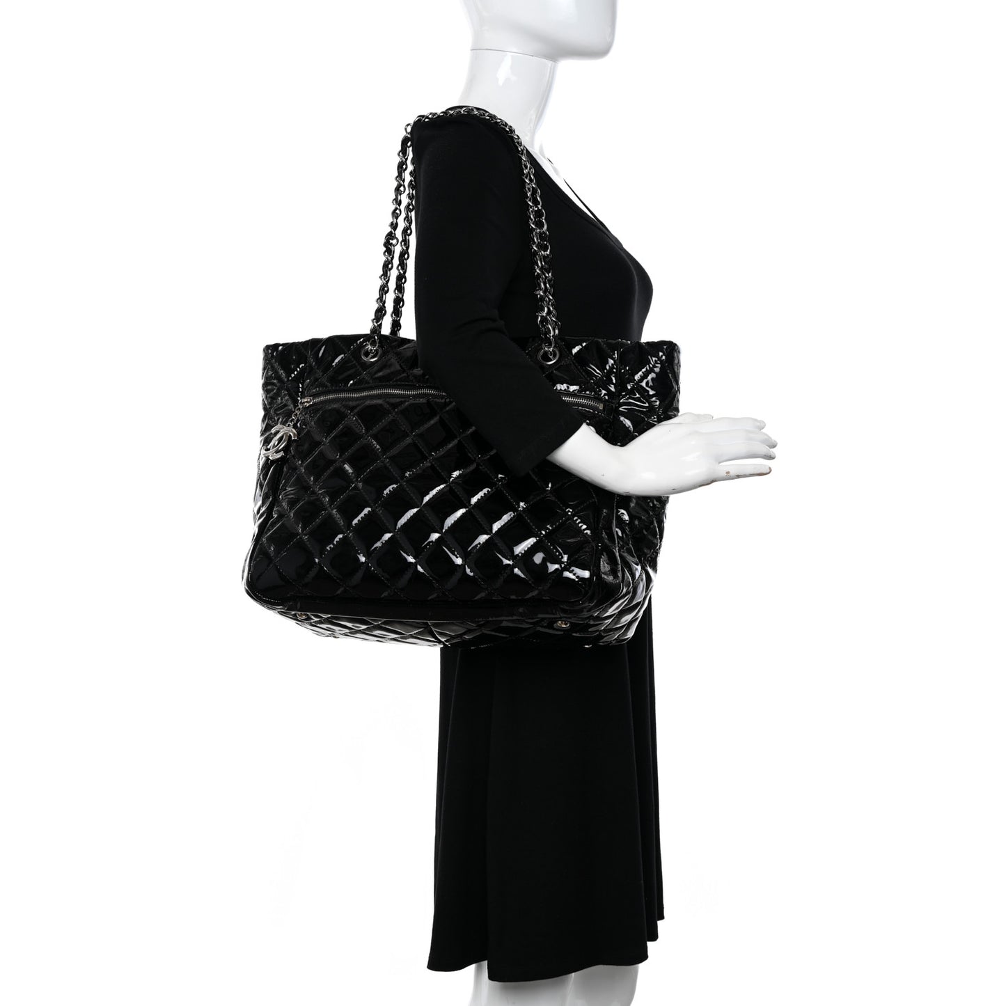 Patent Quilted Chic and Glitter Large Tote Black