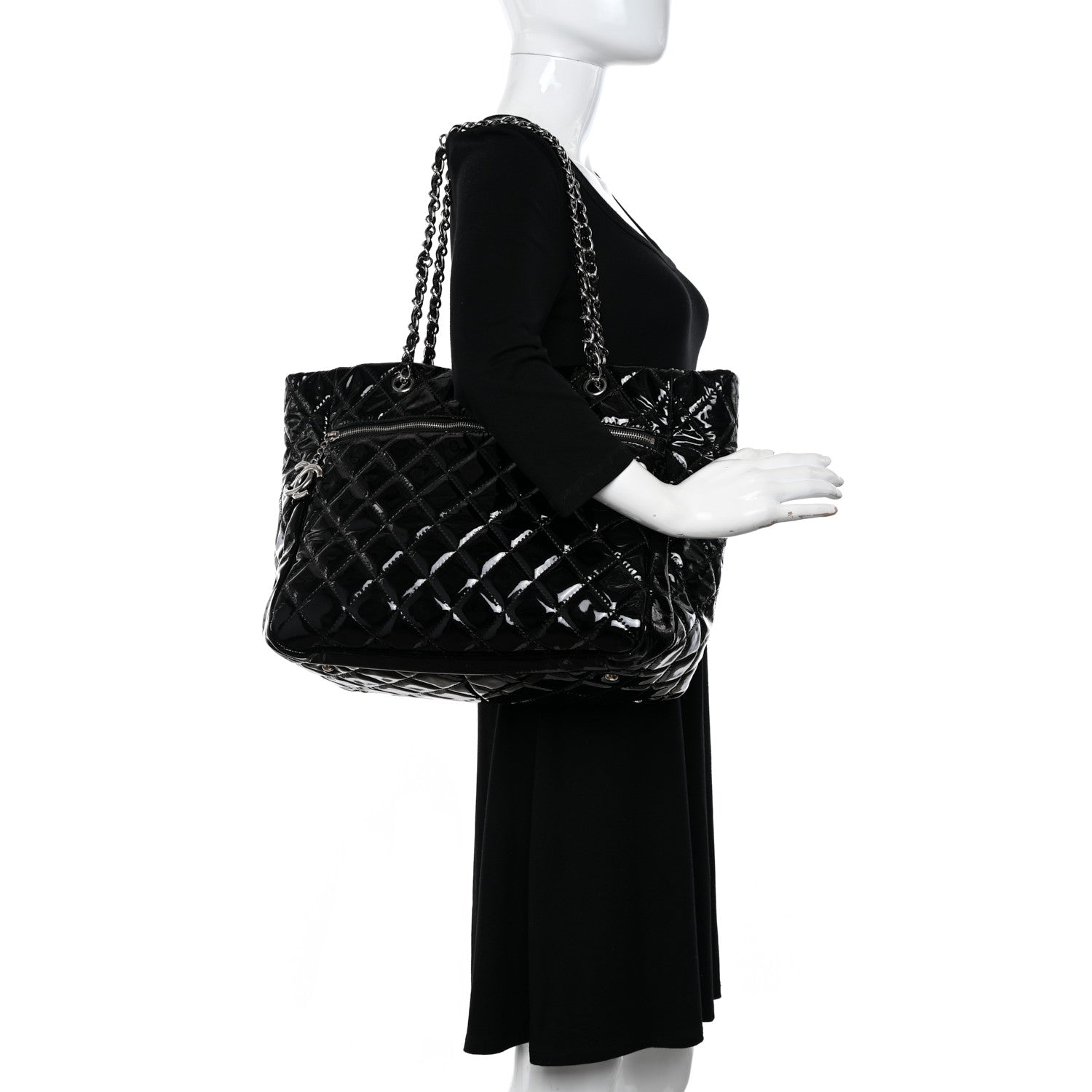 Chanel Patent Quilted Chic and Glitter Large Tote Black 2 of 10