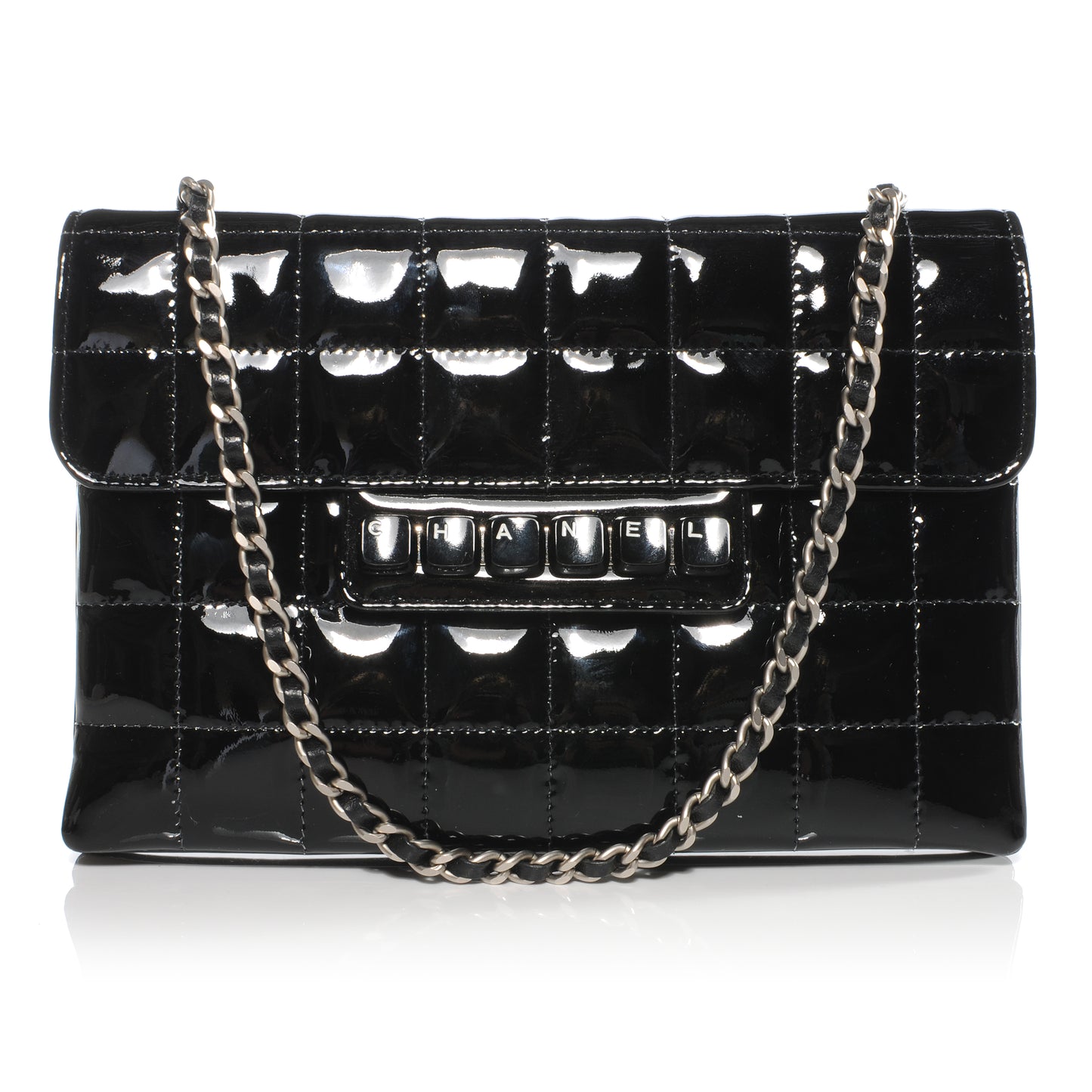 Patent Chocolate Bar Quilted Computer Keys Flap Black