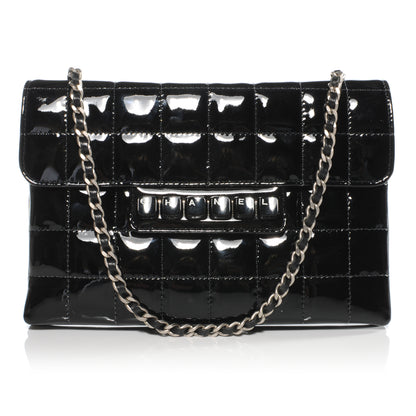 Chanel Patent Chocolate Bar Quilted Computer Keys Flap Black 1 of 9