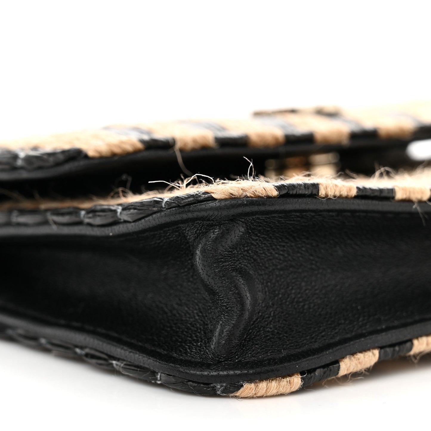 Raffia Jute Striped Belt Bag Black Beige