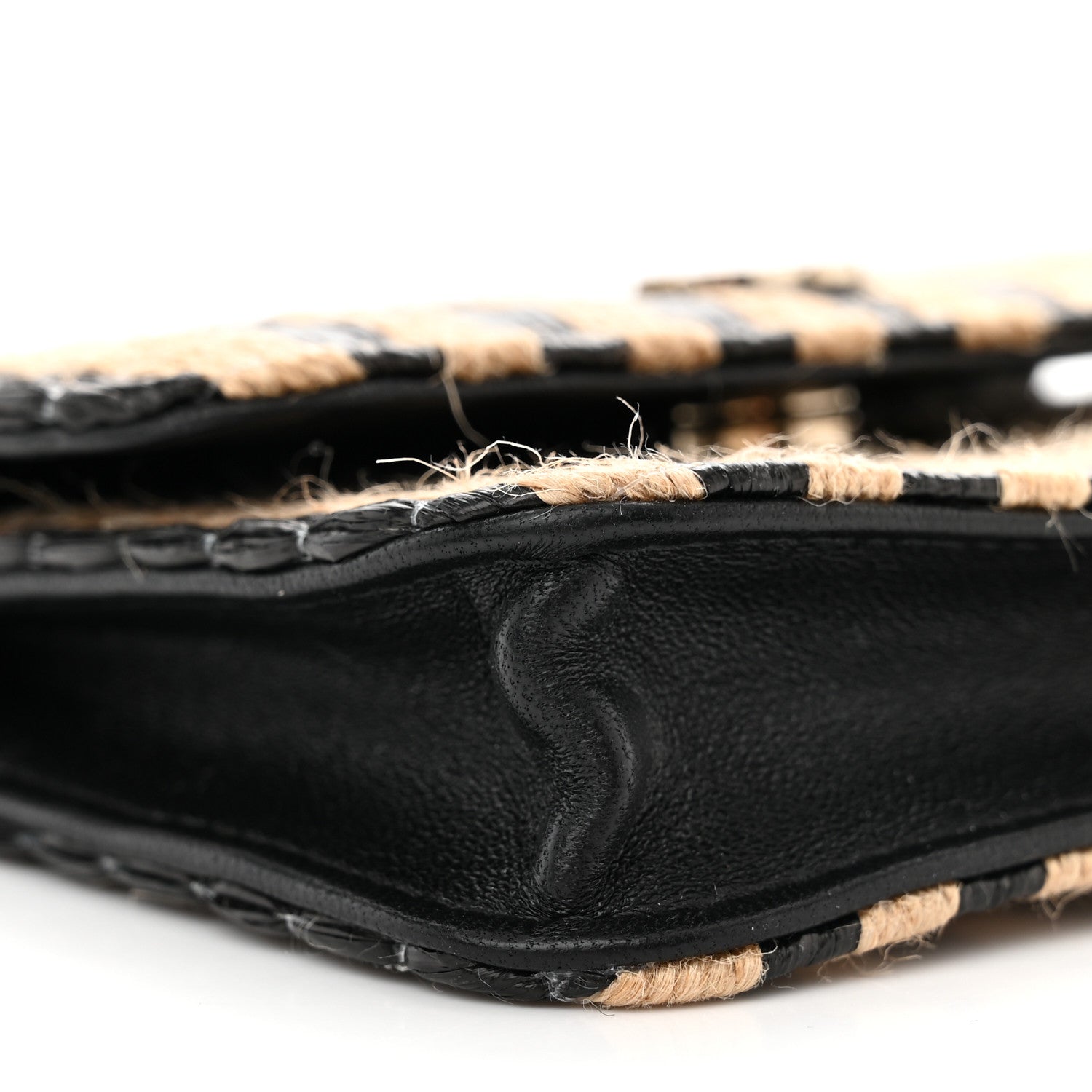 Chanel Raffia Jute Striped Belt Bag Black Beige 9 of 12