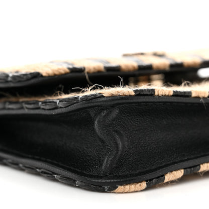 Chanel Raffia Jute Striped Belt Bag Black Beige 9 of 12
