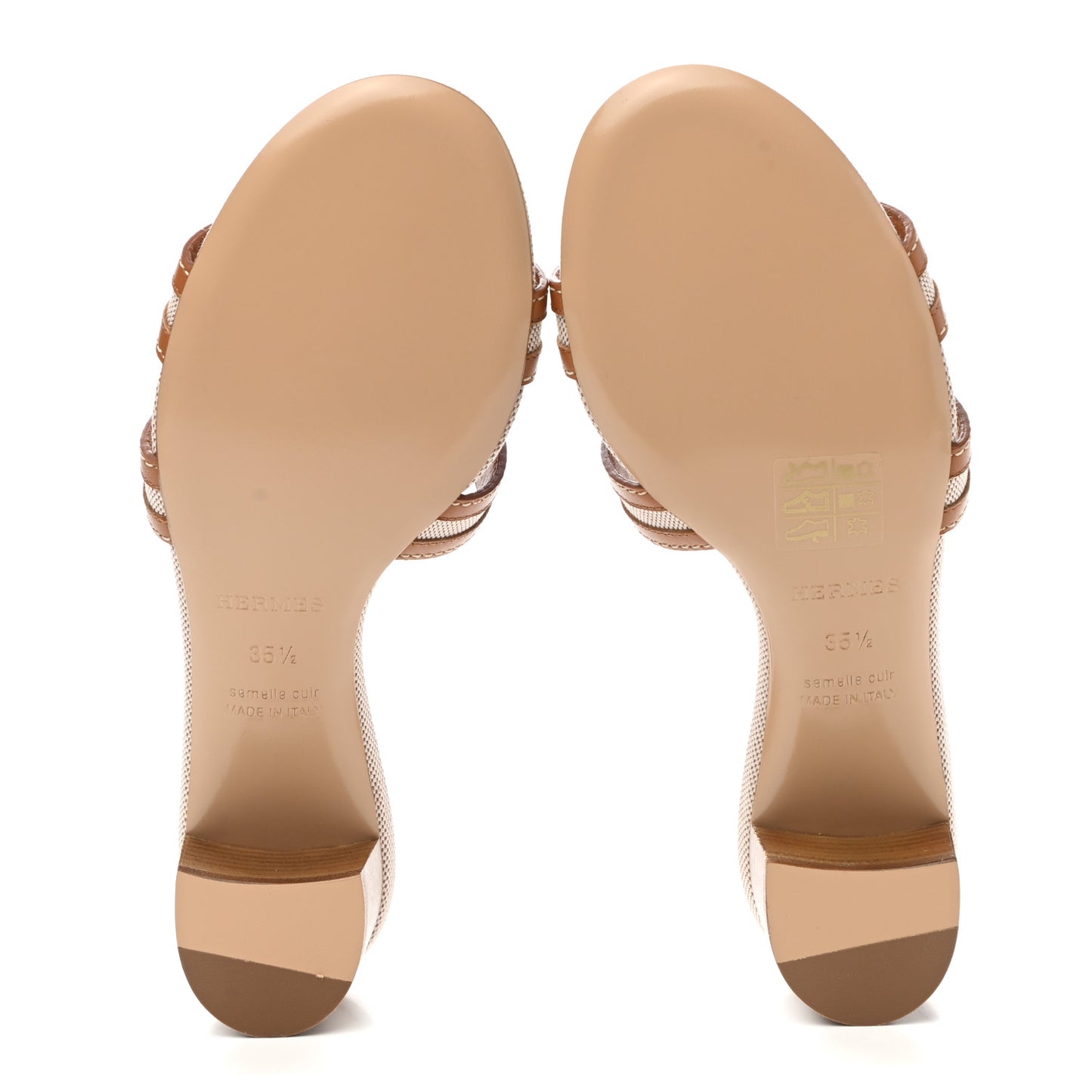 Calfskin Canvas Oasis Sandals 35.5 Noisette Beige Dore