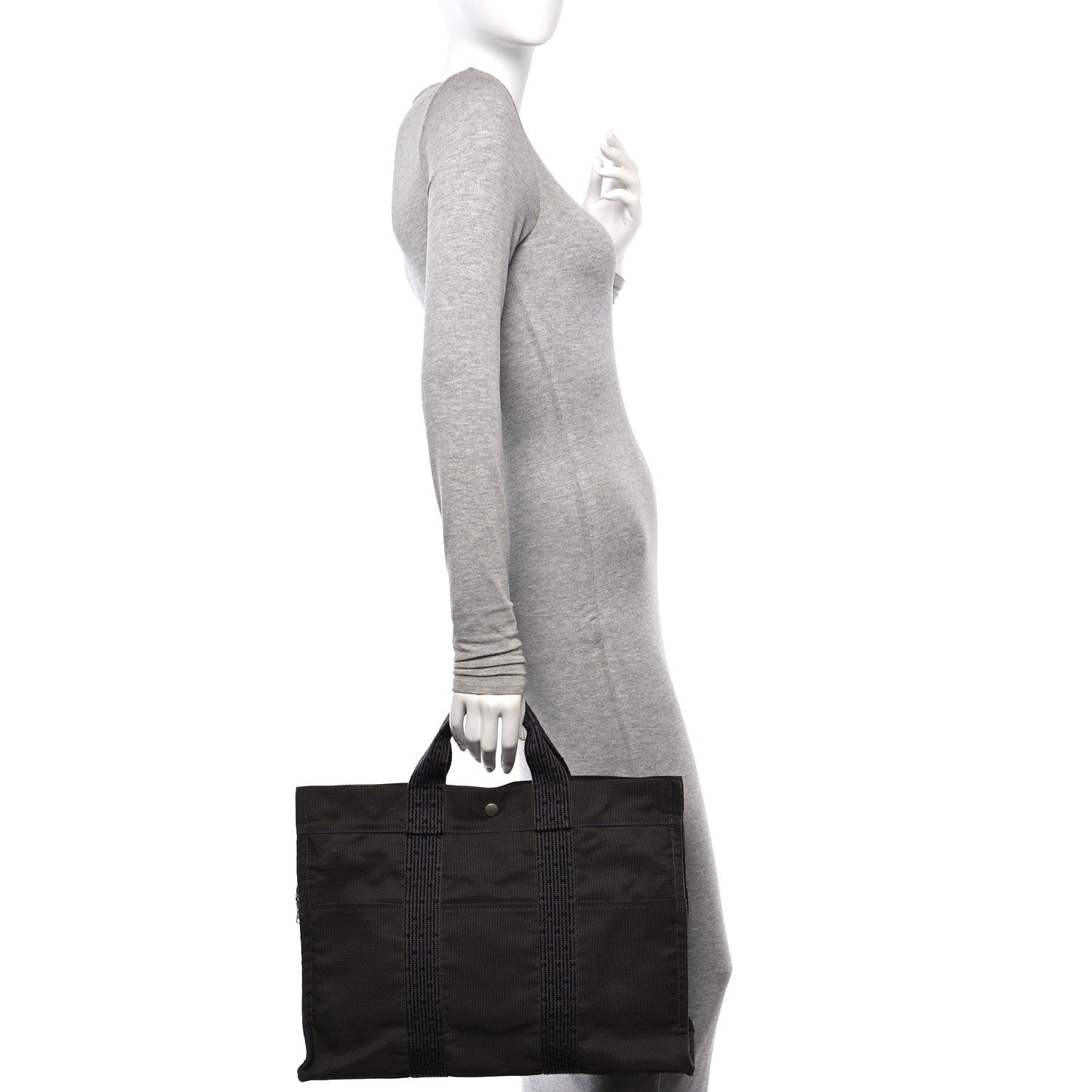 Hermes Canvas Herline MM Tote Grey 2 of 11