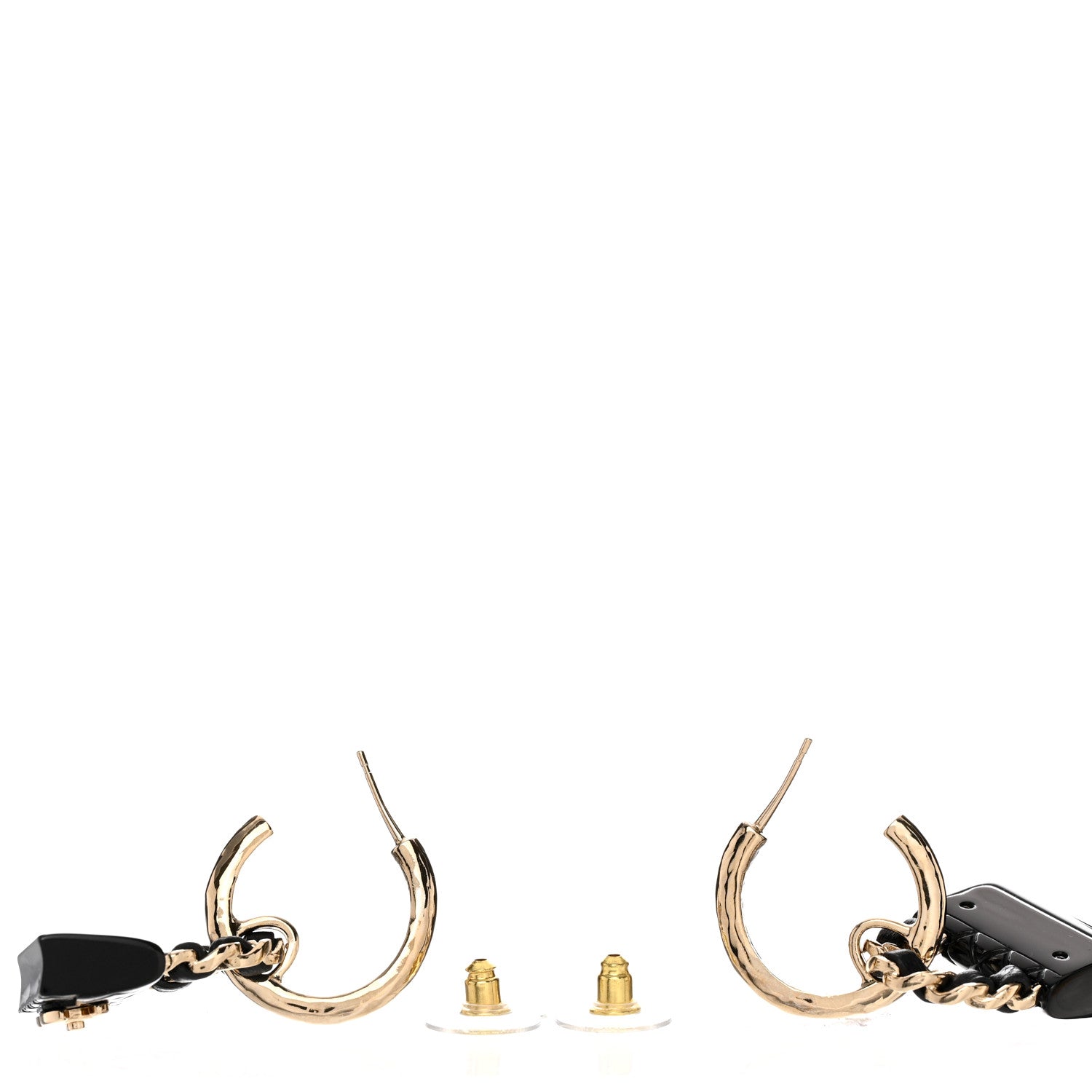 Chanel Metal Resin Lambskin Quilted CC Turnlock Chain Flap Bag Hoop Earrings Black Gold 3 of 5