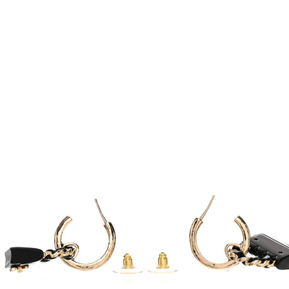 Chanel Metal Resin Lambskin Quilted CC Turnlock Chain Flap Bag Hoop Earrings Black Gold 3 of 5