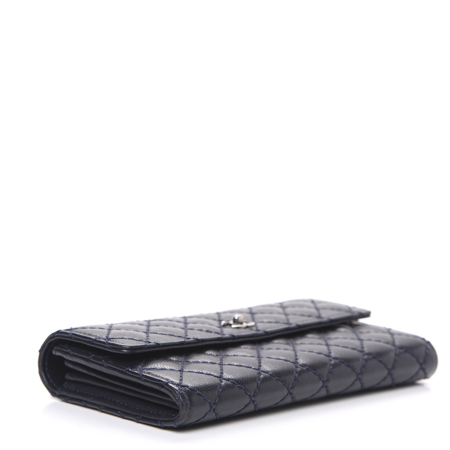 Chanel Grained Calfskin Stitched Quilted CC Long Wallet Navy 3 of 11
