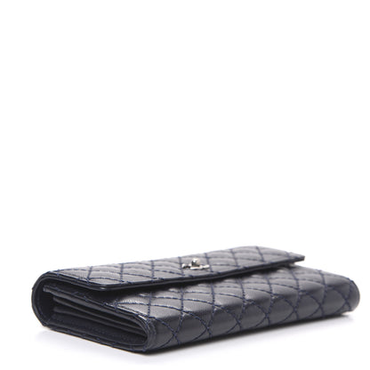 Chanel Grained Calfskin Stitched Quilted CC Long Wallet Navy 3 of 11