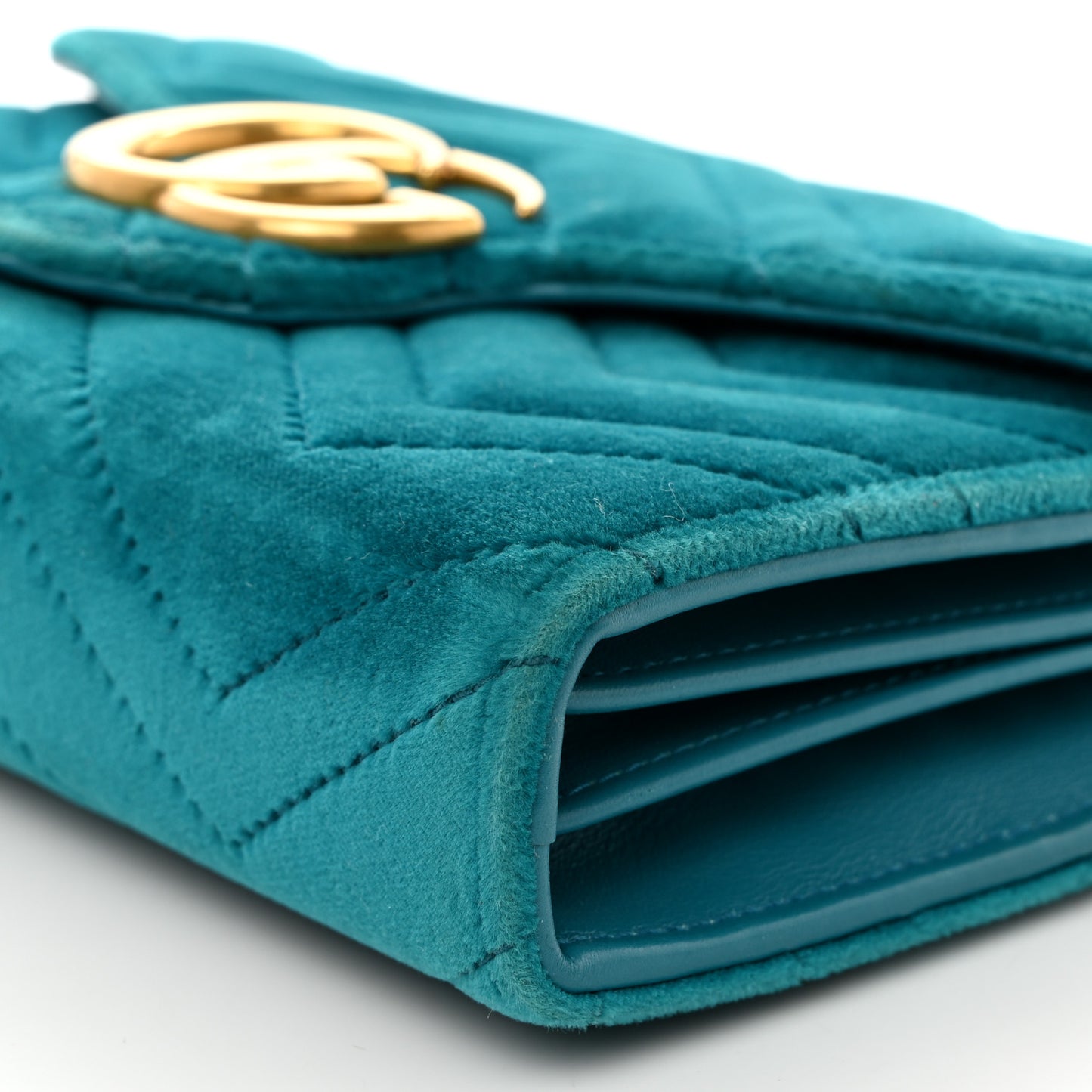Velvet Matelasse GG Marmont Chain Wallet Pavone Cyan