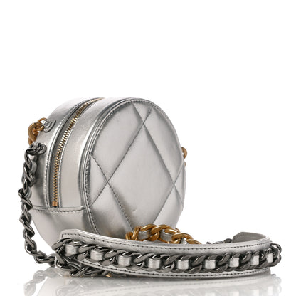 Chanel Metallic Lambskin Quilted Chanel 19 Round Clutch With Chain Silver 3 of 12