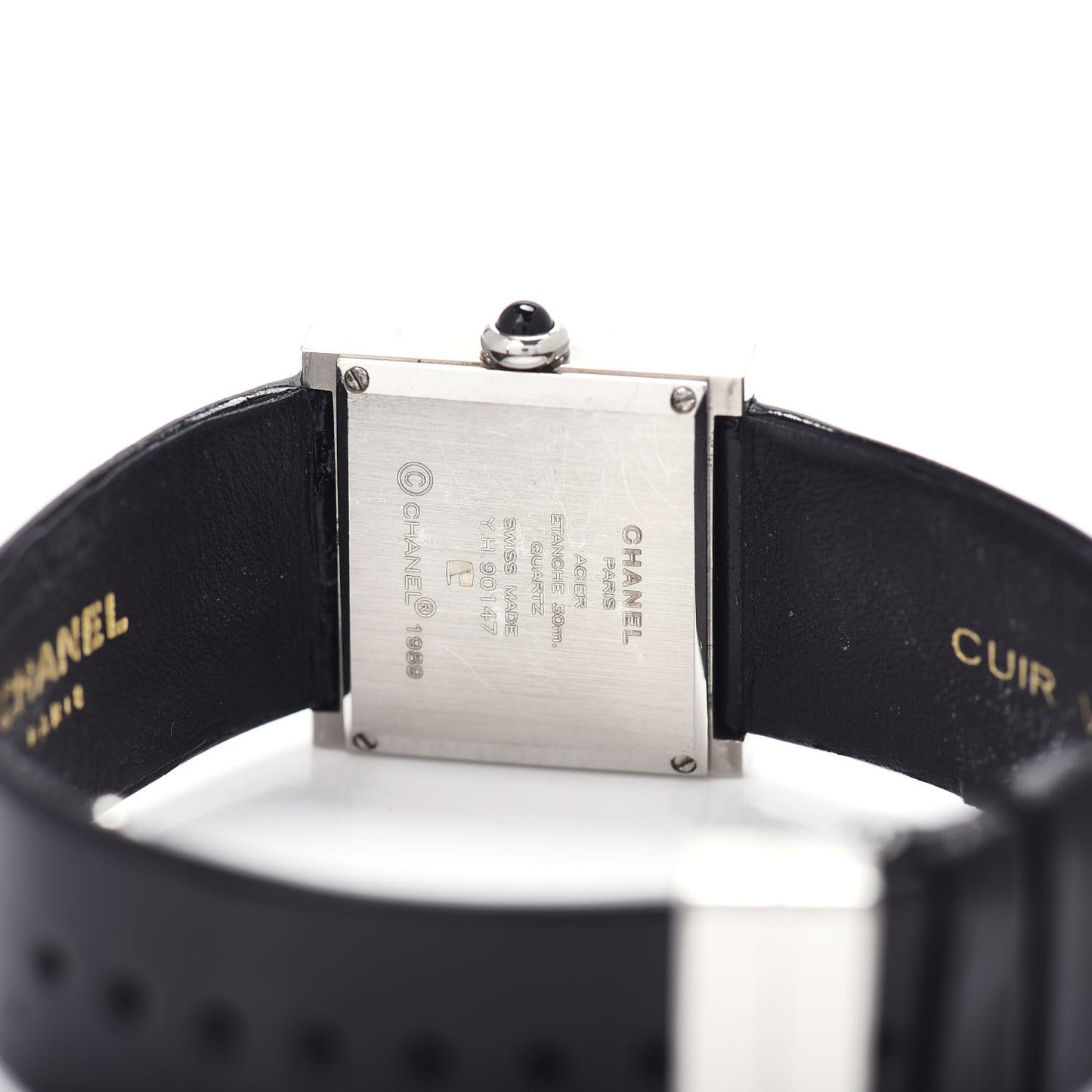 Stainless Steel Patent Leather Diamond 23mm Mademoiselle Quartz Watch Black
