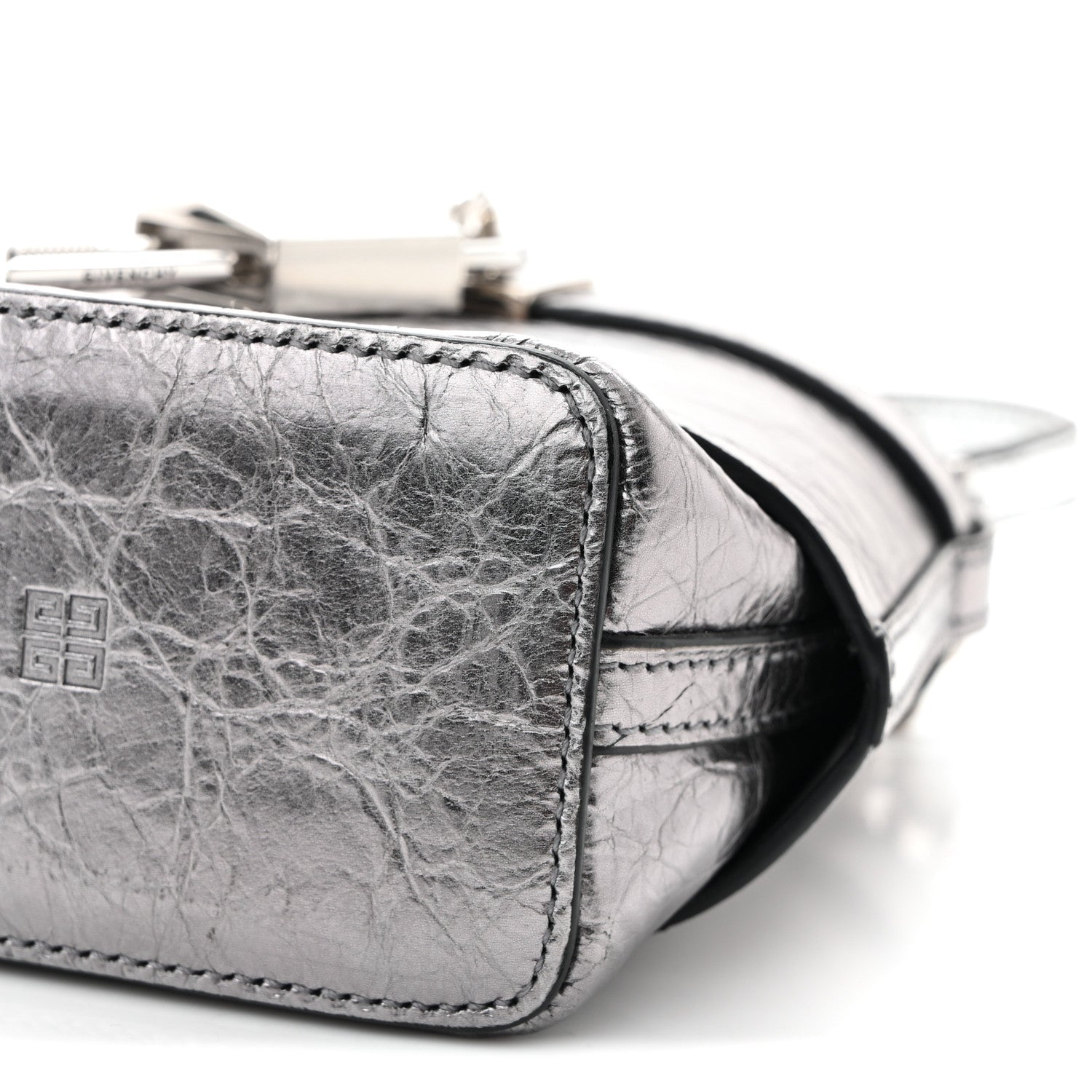 Givenchy Laminated Lambskin Micro Shark Lock Bucket Bag Silvery Grey 10 of 10