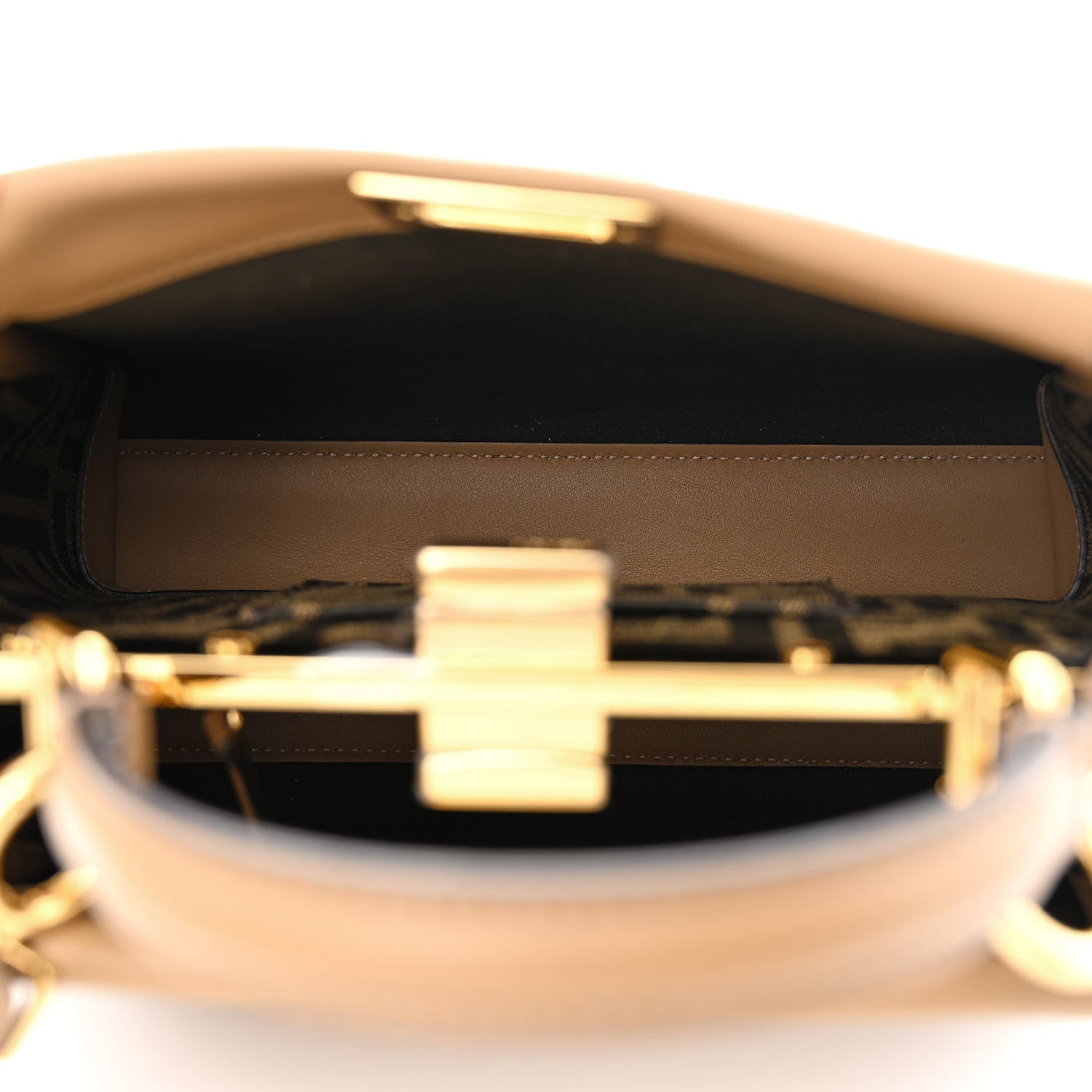Fendi Vitello Seta Fabric Jacquard FF 1974 Mini Peekaboo Iconic Satchel Sand Tabacco Moro 5 of 11