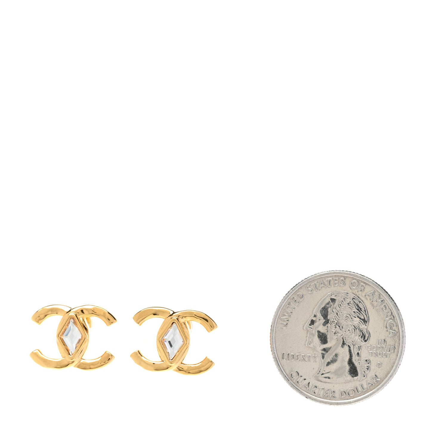 Metal Crystal CC Marquise Earrings Gold