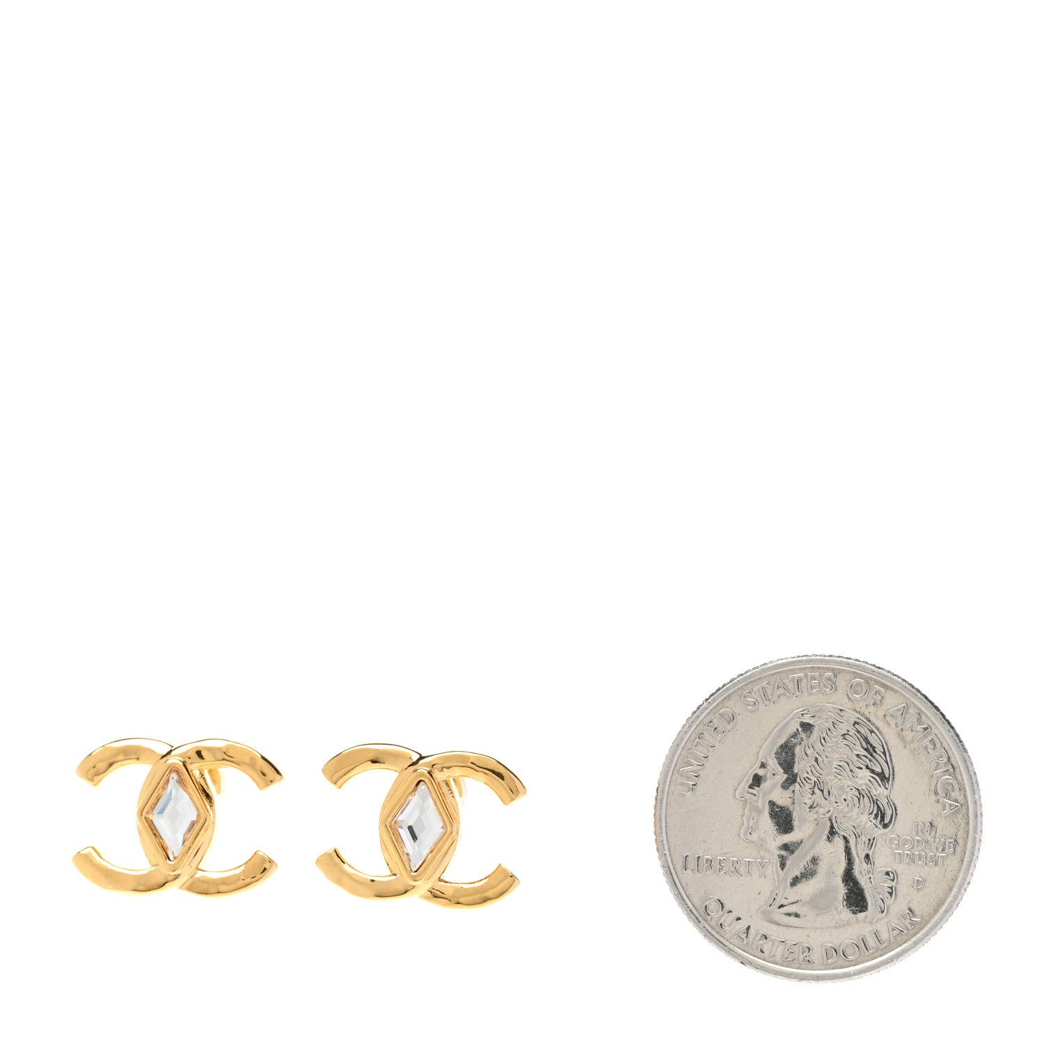 Chanel Metal Crystal CC Marquise Earrings Gold 2 of 5
