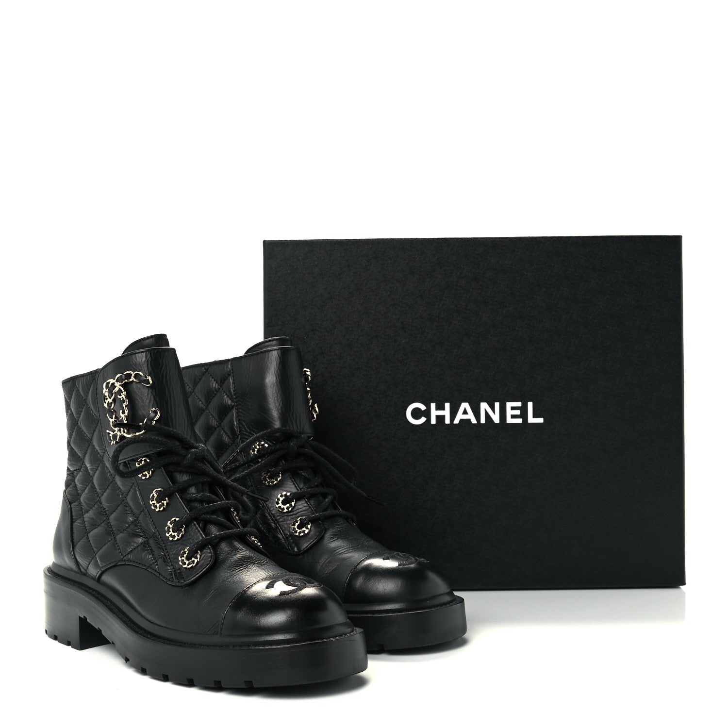 Chanel Lambskin Calfskin Quilted Lace Up Combat Boots 35.5 Black 13 of 13