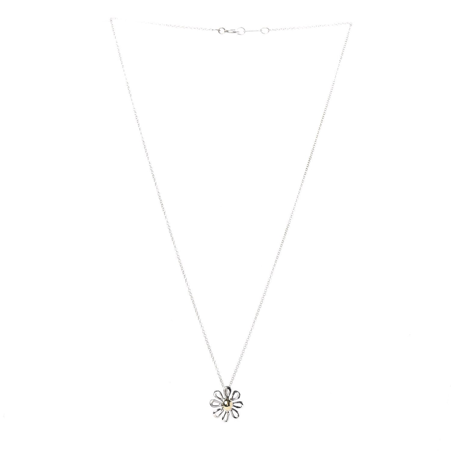 Sterling Silver 18K Yellow Gold Daisy Pendant Necklace