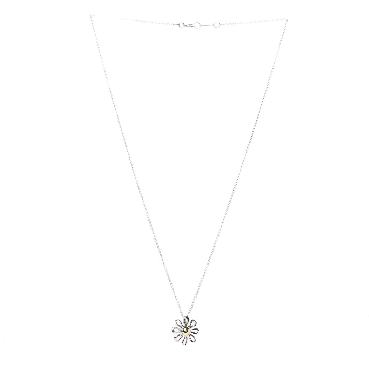 Tiffany Sterling Silver 18K Yellow Gold Daisy Pendant Necklace 3 of 6