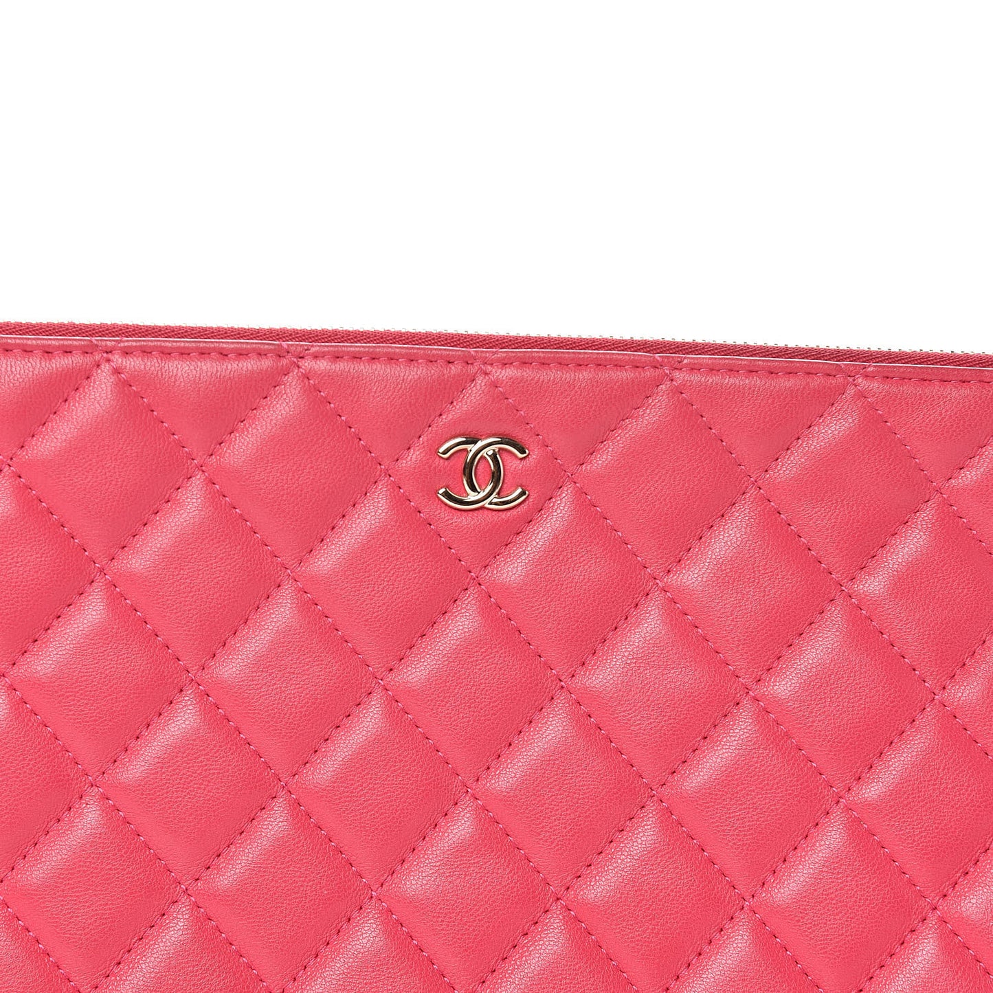Lambskin Quilted Large Cosmetic Case Dark Pink