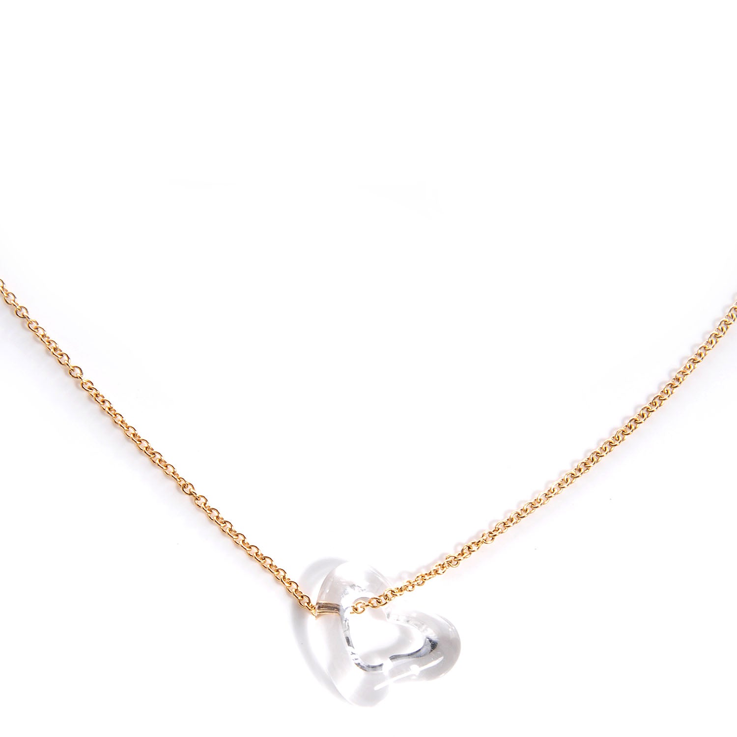 Tiffany 18k Gold Elsa Peretti Rock Crystal Open Heart Necklace 1 of 6