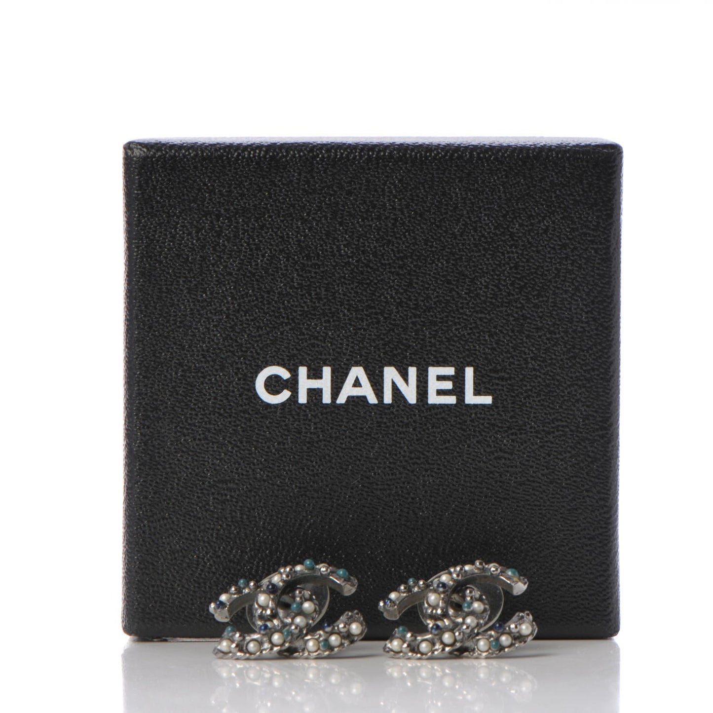 Pearl Resin Bead CC Earrings Silver Blue