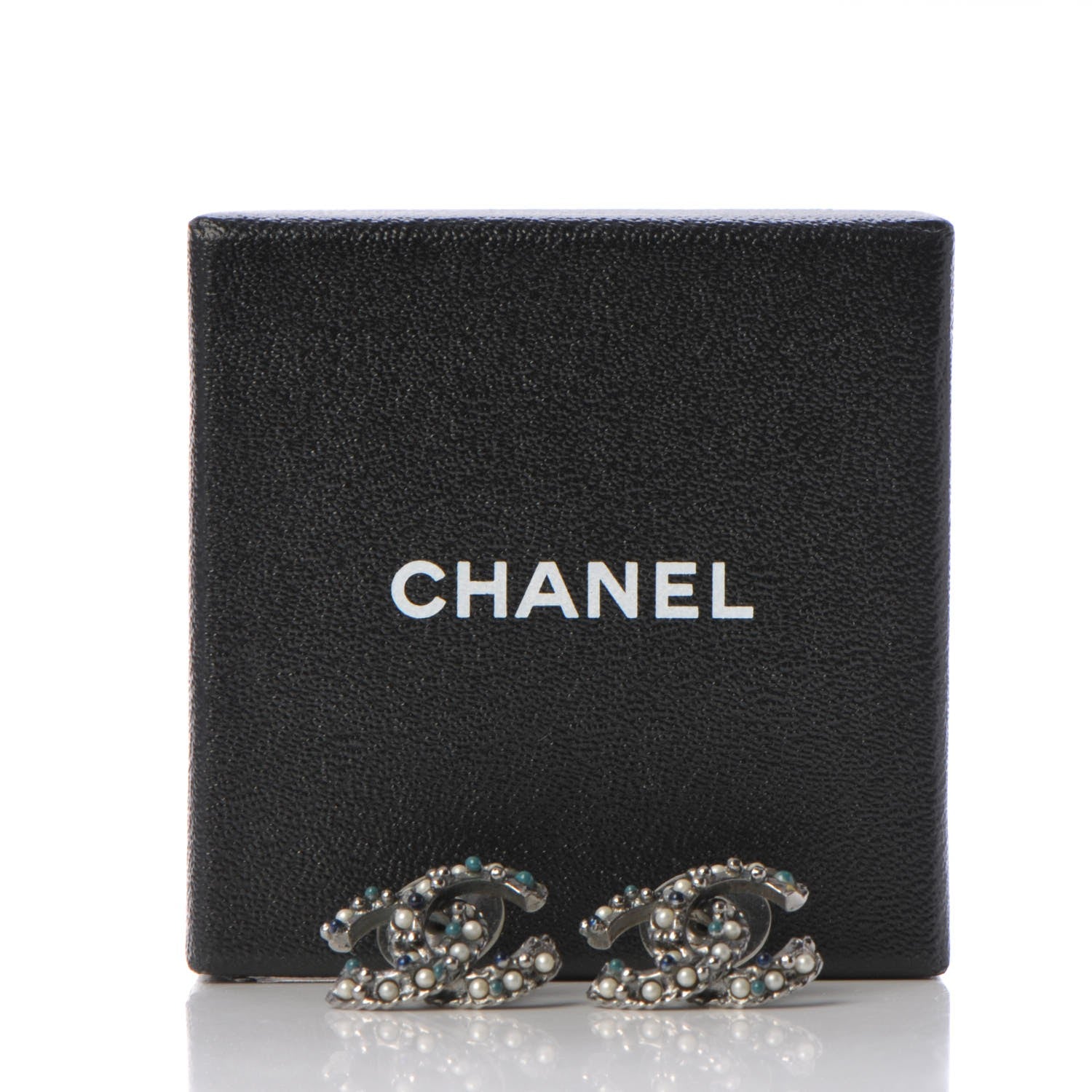 Chanel Pearl Resin Bead CC Earrings Silver Blue 6 of 6