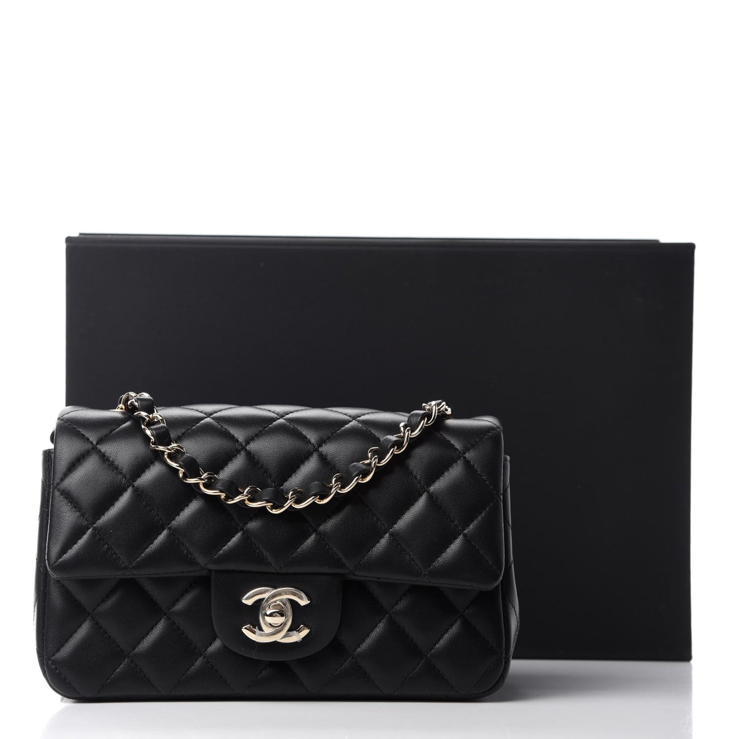 Lambskin Quilted Mini Rectangular Flap Black