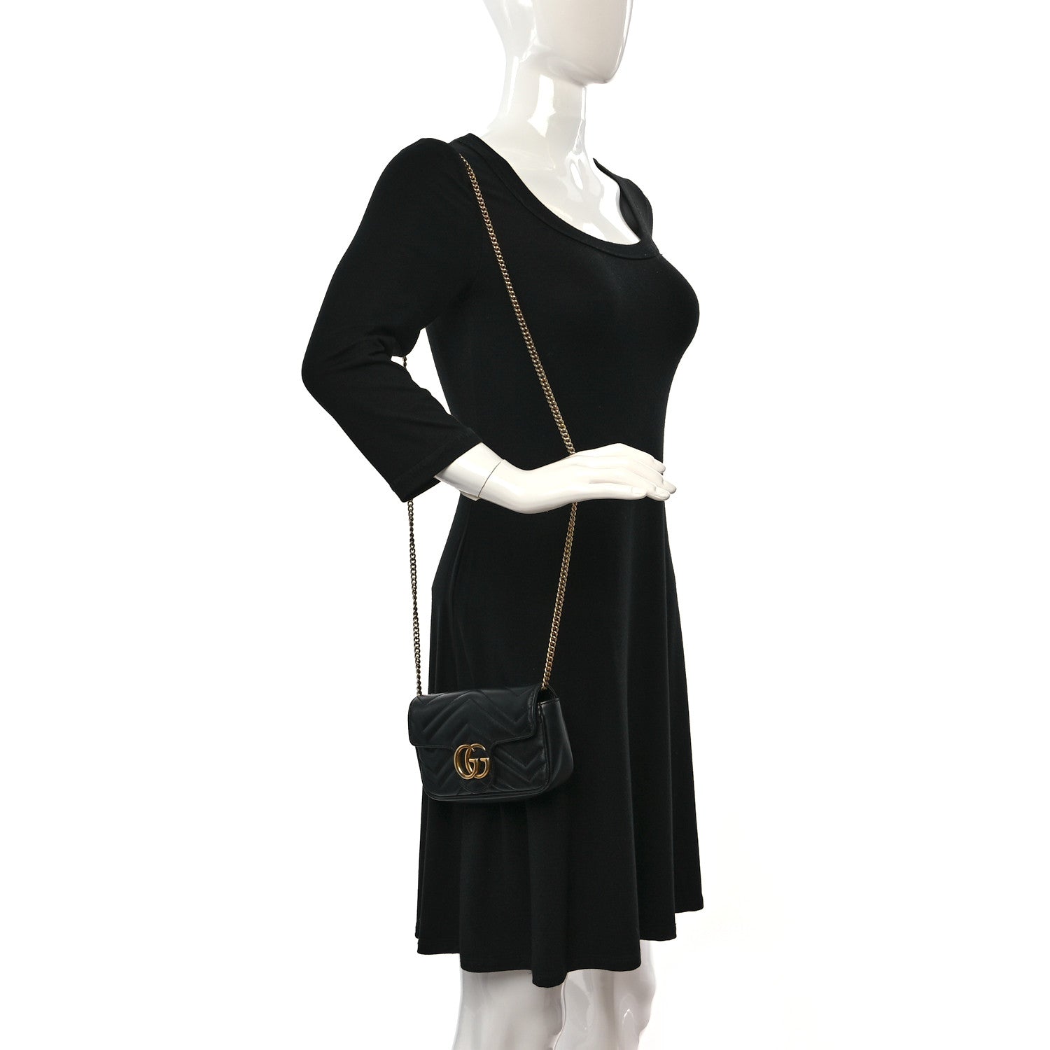 Gucci Calfskin Matelasse Super Mini GG Marmont Shoulder Bag Black 2 of 12
