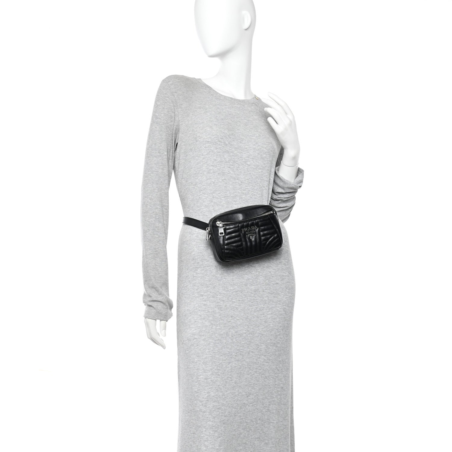 Prada Soft Calfskin Impunture Diagramme Belt Bag Black 2 of 9