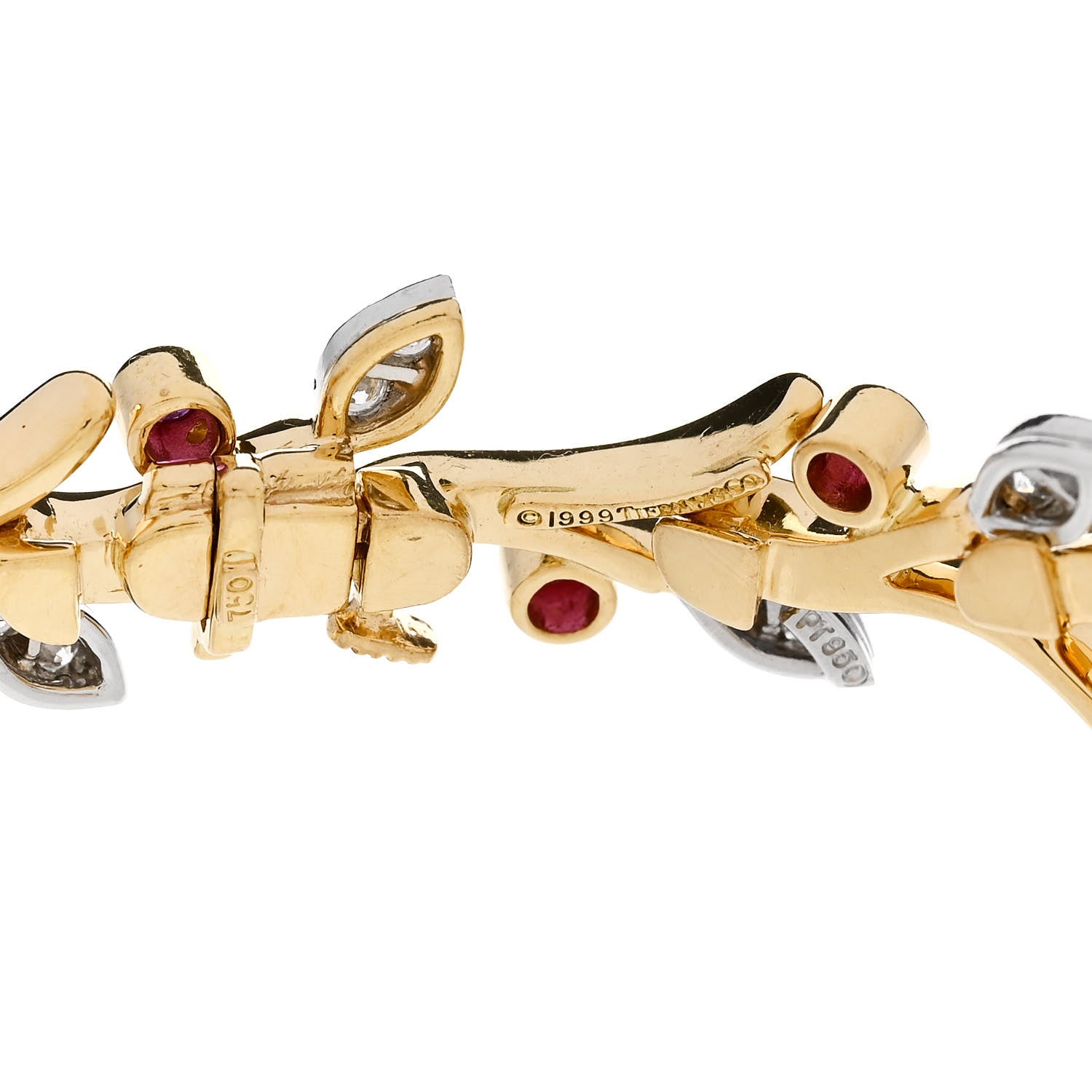 Tiffany 18K Yellow Gold Platinum Diamond Pink Sapphire Vine Bracelet 3 of 3