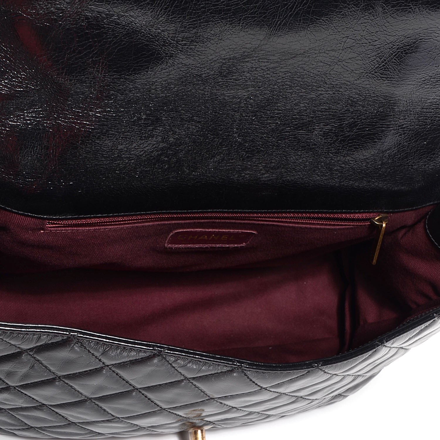 Chanel Glazed Calfskin Castle Rock Large Flap Black Burgundy 5 of 9