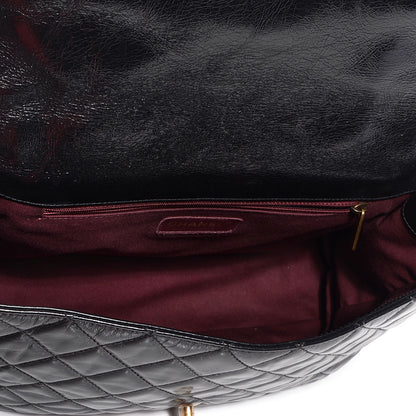 Chanel Glazed Calfskin Castle Rock Large Flap Black Burgundy 5 of 9