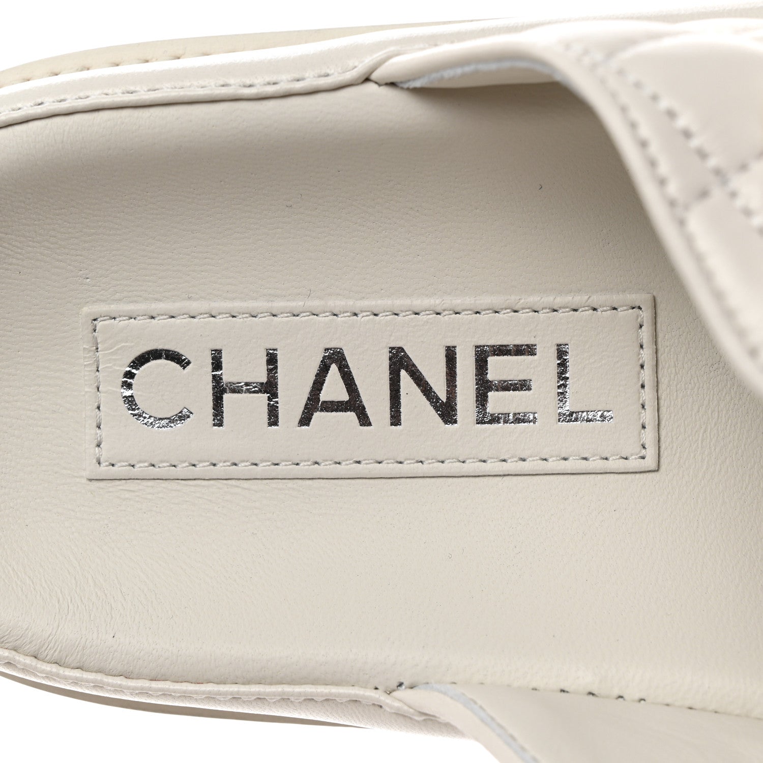 Chanel Lambskin Quilted Velcro Dad Chain CC Slide Sandals 38 White 6 of 9