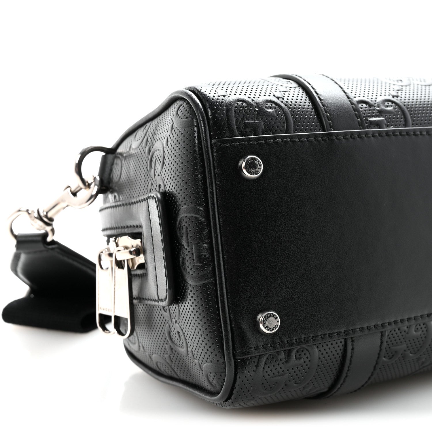 Gucci Calfskin GG Tennis Embossed Mini Duffle Bag Black 8 of 9