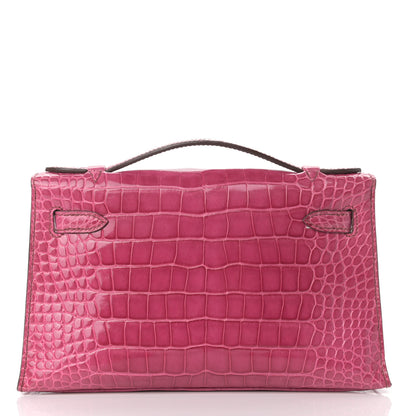 Hermes Shiny Alligator Kelly Pochette Fuchsia 4 of 26