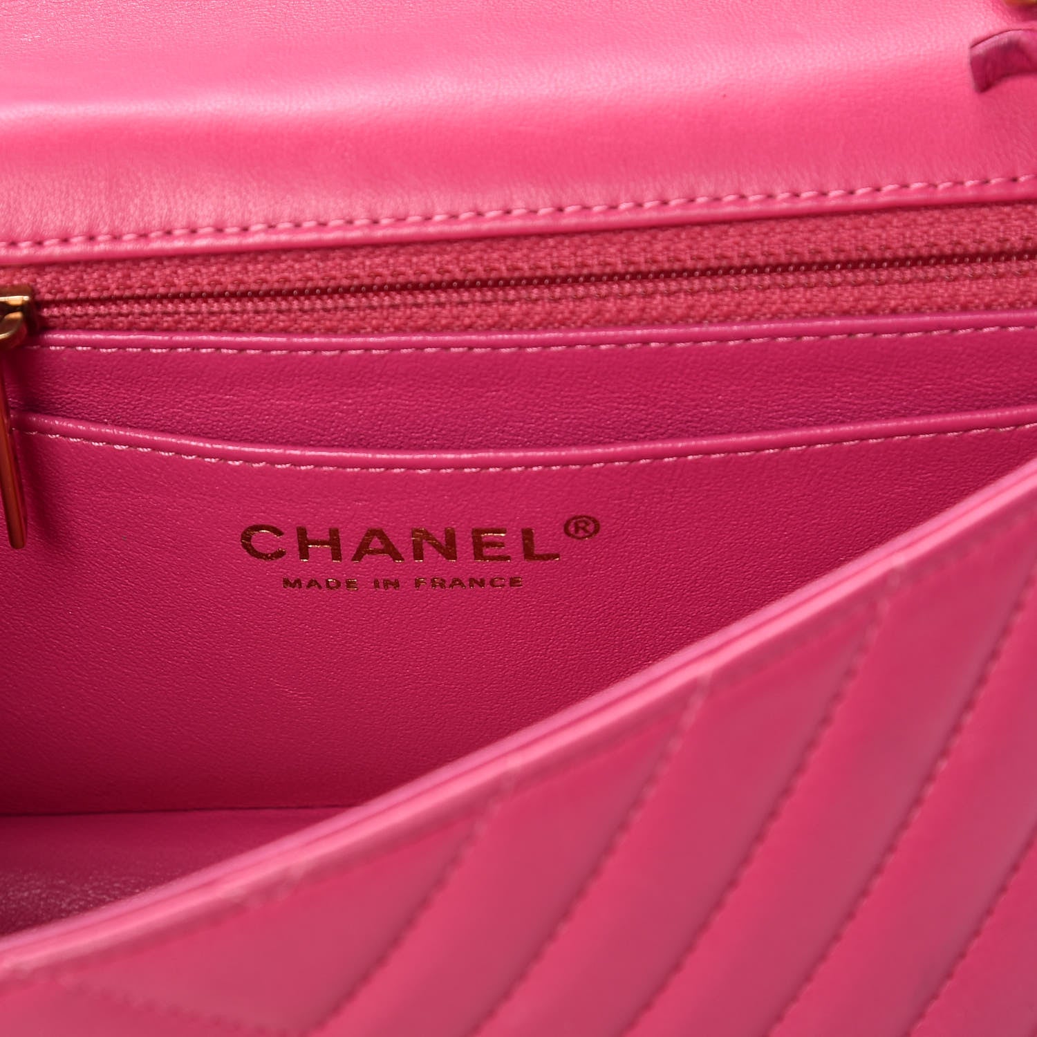 Chanel Lambskin Chevron Quilted Mini Rectangular Flap Fuchsia 6 of 19
