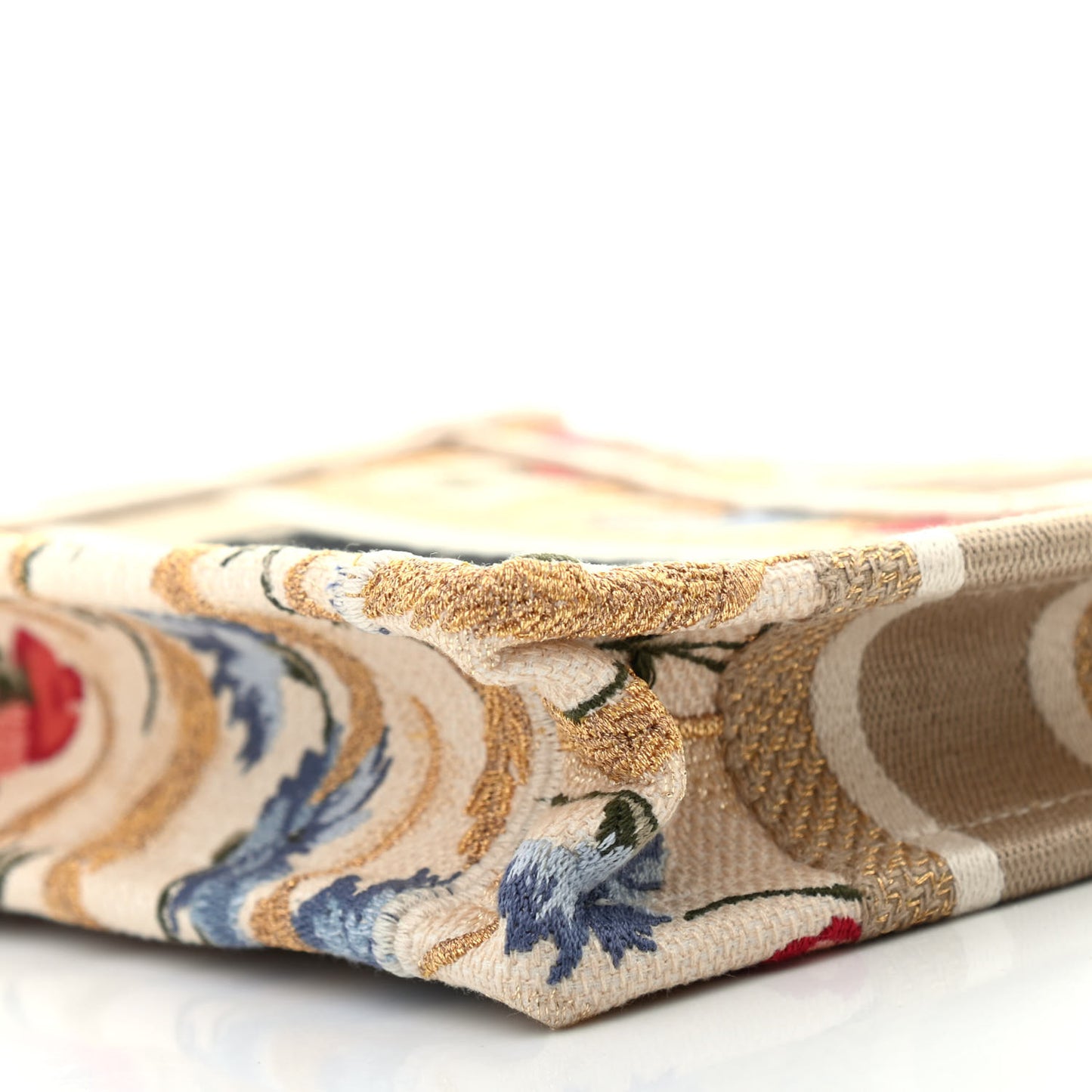 Canvas Embroidered Hibiscus Printed Mini Book Tote Beige Multicolor