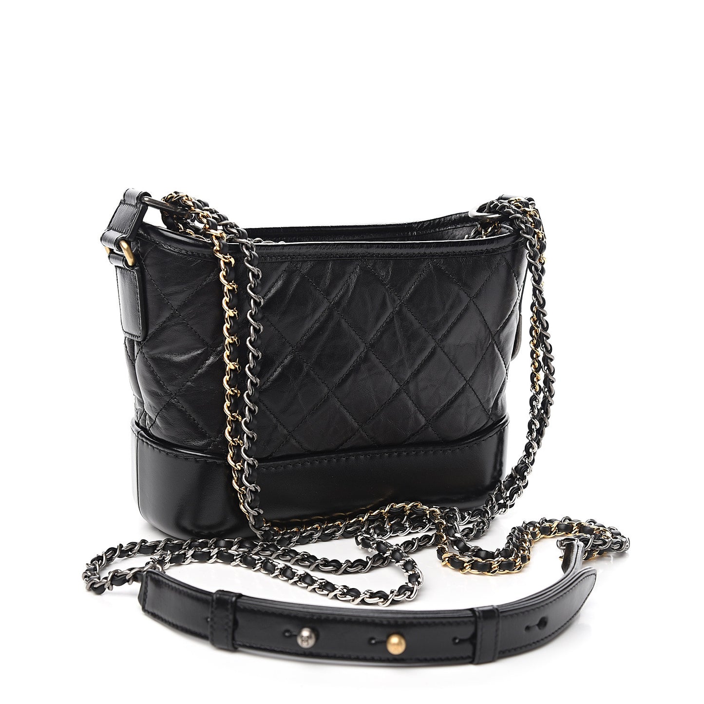 Aged Calfskin Quilted Small Gabrielle Hobo Black
