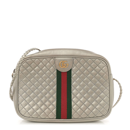 Gucci Laminated Nappa Web Trapuntata Small GG Shoulder Bag Argento 1 of 10