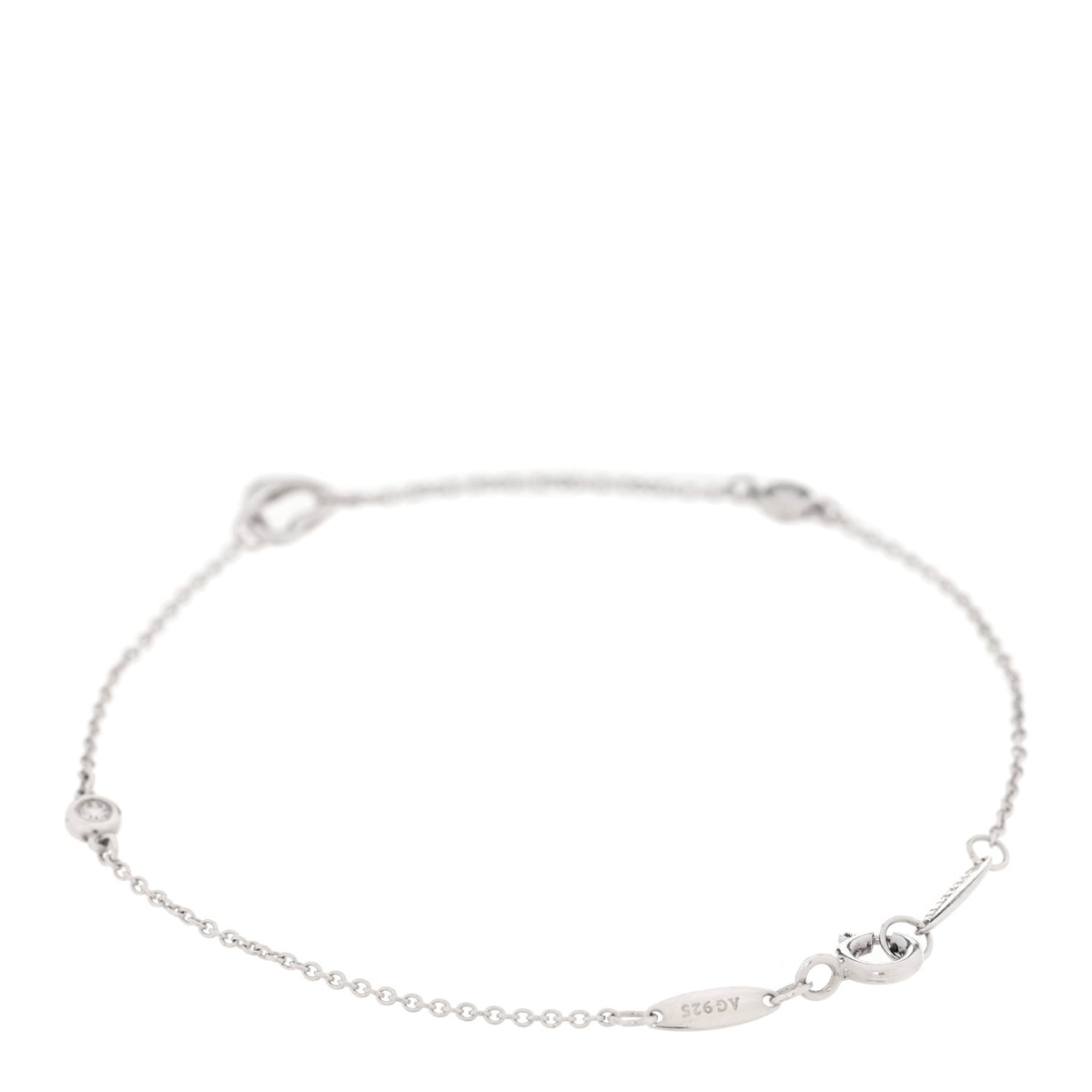 Tiffany Sterling Silver Diamond Elsa Peretti Diamonds by the Yard Open Heart Bracelet 2 of 4