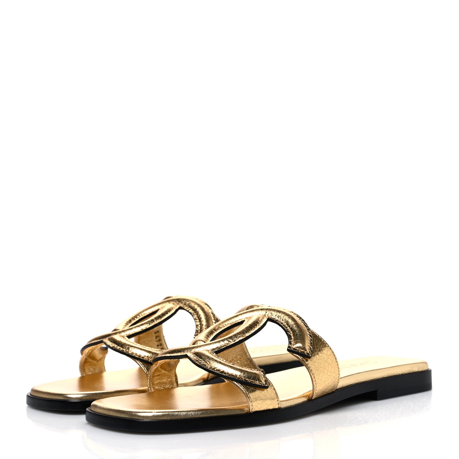 Chanel Crackled Laminated Calfskin CC Cut Out Mules Sandals 37.5 Gold 4 of 11