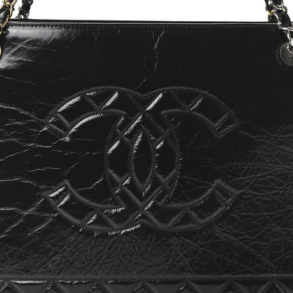 Chanel Shiny Aged Calfskin Quilted Large Shopping Bag Black 10 of 11